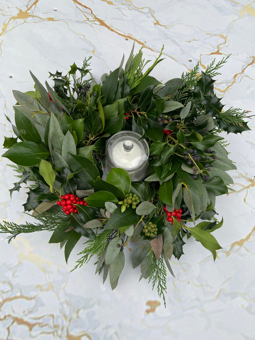 Fresh Table Wreath with Candle