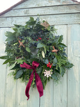 Load image into Gallery viewer, Large Red Bow Natural Christmas Wreath
