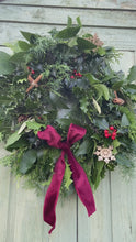 Load and play video in Gallery viewer, Large Red Bow Natural Christmas Wreath
